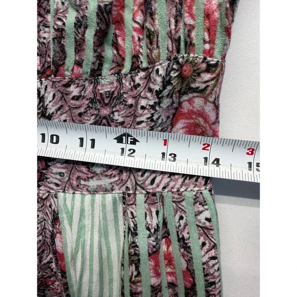 Free People Boho Floral Striped Maxi Dress Sage Green Pink Cutout Back Pockets - Picture 5 of 11